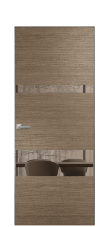 Дверь межкомнатная Vetro 12 Цвет Дуб Кофе Покрытие Шпон масло  Наличник Скрытый короб хром Цена 67760