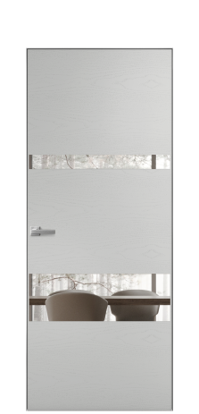 Дверь межкомнатная Vetro 12 Цвет Ясень Телегрей Покрытие Шпон крашеный  Наличник Скрытый короб хром Цена 64260